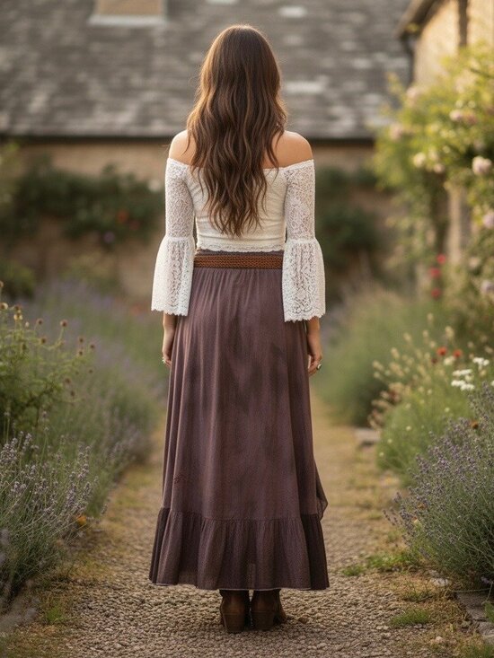 Vtg Free People Boho Embroidered Maxi Skirt| Boho Grunge Fairycore Dark Coquette - Picture 7 of 16